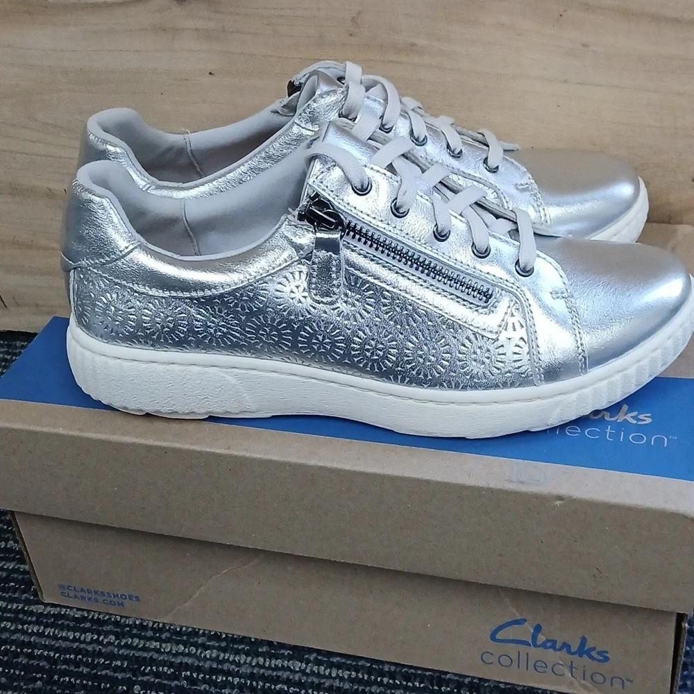 New Clarks Collection Caroline Rio Leather Sneaker 7 1/2 - Picture 1 of 8